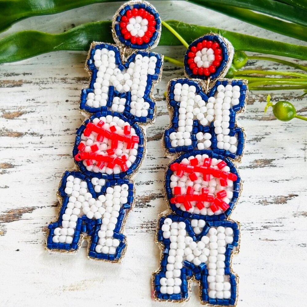 Baseball Mom Beaded Earrings Sporty Theme NEW